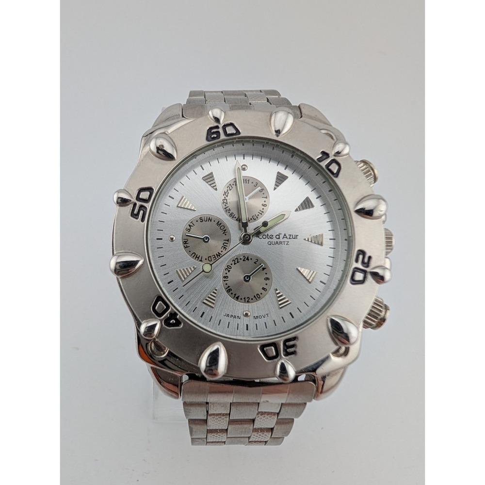 Cote D'Azur Watch Men 44mm Case Rotating Bezel 8" Band- New Battery